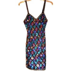Alyce Designs Womans Sequin Diamond Pattern Vintage Cocktail Dress Size 6